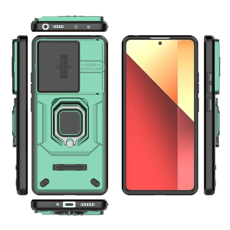 For Xiaomi Redmi Note 13 Pro 4G Global Sliding Camshield TPU + PC Shockproof Phone Case with Holder(Green) - Note 13 Pro Cases by buy2fix | Online Shopping UK | buy2fix