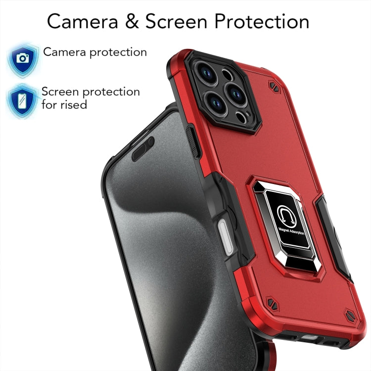 For iPhone 16 Pro Max Ring Holder Non-slip Shockproof Armor Phone Case(Red) - iPhone 16 Pro Max Cases by buy2fix | Online Shopping UK | buy2fix