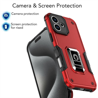 For iPhone 16 Ring Holder Non-slip Shockproof Armor Phone Case(Black) - iPhone 16 Cases by buy2fix | Online Shopping UK | buy2fix