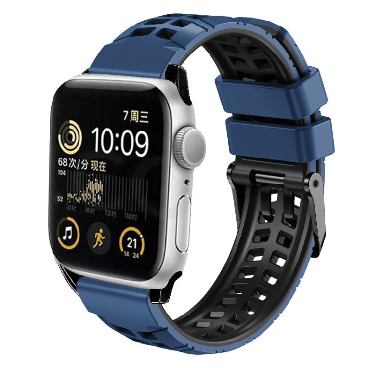 For Apple Watch SE 2022 40mm Twill Dual-row Buckle Silicone Watch Band(Midnight Blue Black) - Watch Bands by buy2fix | Online Shopping UK | buy2fix