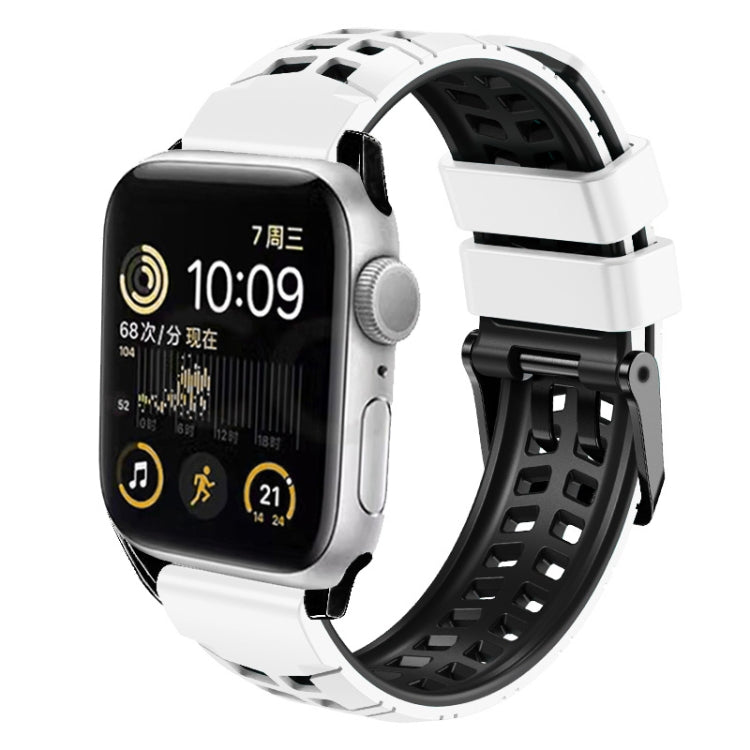 For Apple Watch SE 2022 44mm Twill Dual-row Buckle Silicone Watch Band(White Black) - Watch Bands by buy2fix | Online Shopping UK | buy2fix