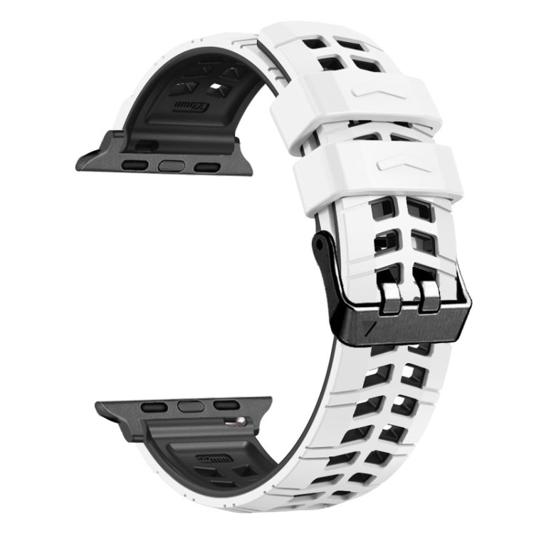 For Apple Watch SE 2022 44mm Twill Dual-row Buckle Silicone Watch Band(White Black) - Watch Bands by buy2fix | Online Shopping UK | buy2fix