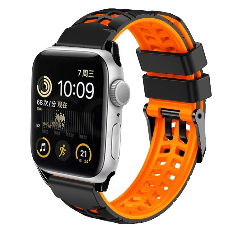 For Apple Watch Series 7 45mm Twill Dual-row Buckle Silicone Watch Band(Black Orange) - Watch Bands by buy2fix | Online Shopping UK | buy2fix