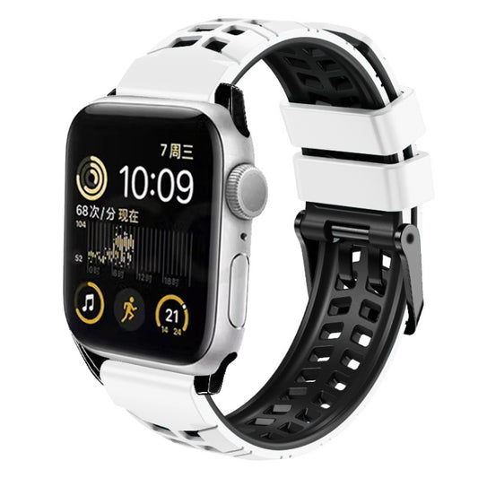 For Apple Watch Series 6 40mm Twill Dual-row Buckle Silicone Watch Band(White Black) - Watch Bands by buy2fix | Online Shopping UK | buy2fix