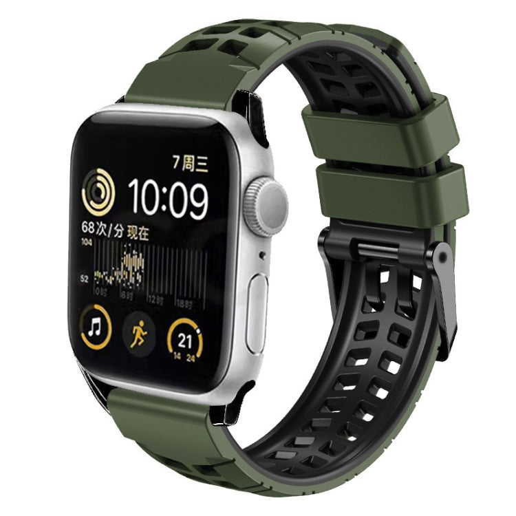 For Apple Watch Series 6 40mm Twill Dual-row Buckle Silicone Watch Band(Army Green Black) - Watch Bands by buy2fix | Online Shopping UK | buy2fix