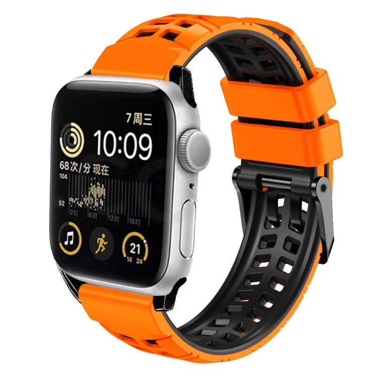 For Apple Watch Series 2 42mm Twill Dual-row Buckle Silicone Watch Band(Orange Black) - Watch Bands by buy2fix | Online Shopping UK | buy2fix