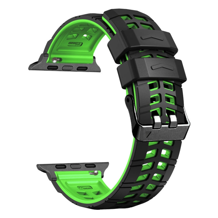 For Apple Watch 38mm Twill Dual-row Buckle Silicone Watch Band(Black Green) - Watch Bands by buy2fix | Online Shopping UK | buy2fix