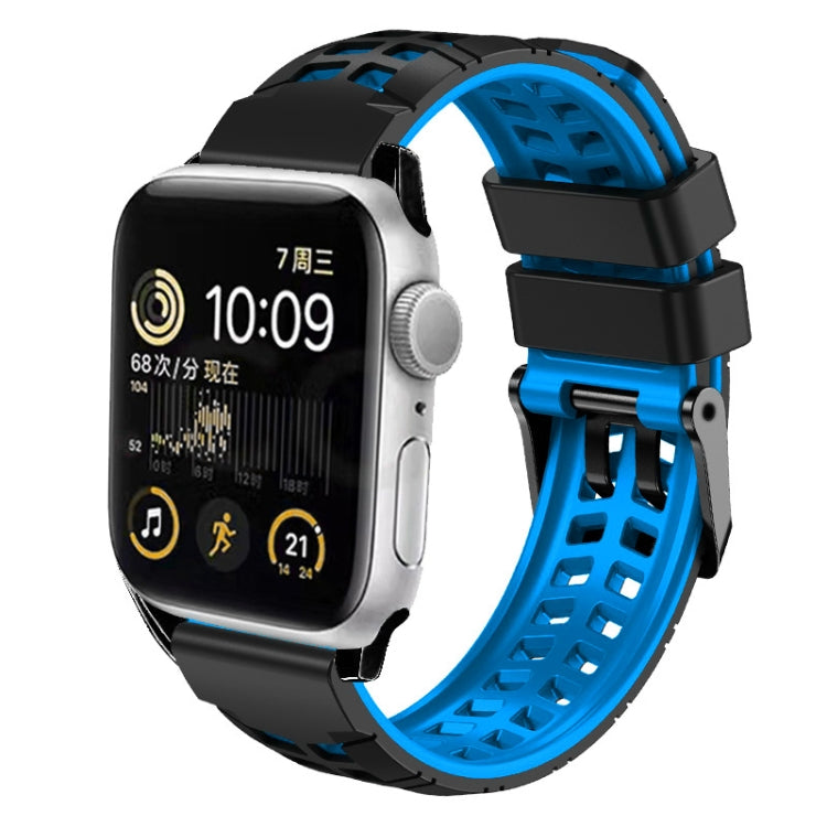 For Apple Watch Series 9 41mm Twill Dual-row Buckle Silicone Watch Band(Black Blue) - Watch Bands by buy2fix | Online Shopping UK | buy2fix