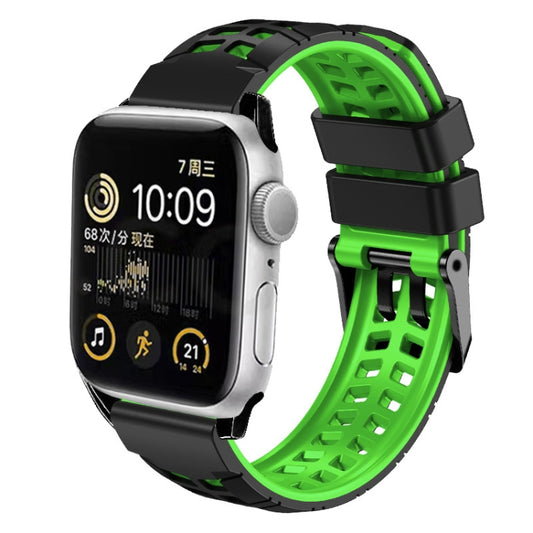 For Apple Watch Series 9 45mm Twill Dual-row Buckle Silicone Watch Band(Black Green) - Watch Bands by buy2fix | Online Shopping UK | buy2fix