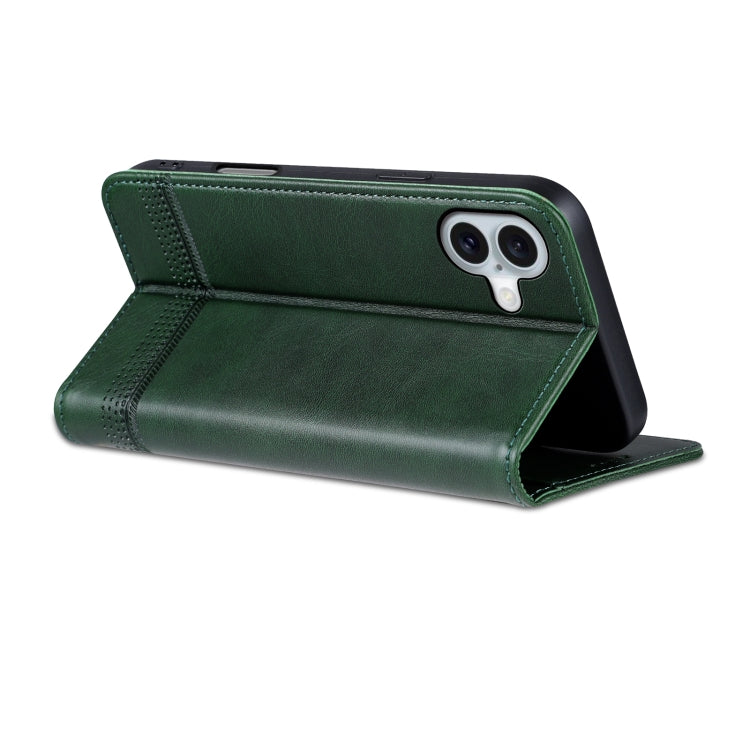 For iPhone 16 AZNS Magnetic Calf Texture Flip Leather Phone Case(Dark Green) - iPhone 16 Cases by AZNS | Online Shopping UK | buy2fix