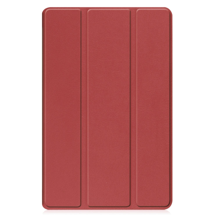 For Samsung Galaxy Tab A9 Custer Pure Color 3-Fold Holder Leather Tablet Case(Wine Red) - Others by buy2fix | Online Shopping UK | buy2fix