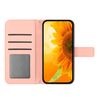 For Motorola Moto G Power 5G 2024 HT04 Skin Feel Sun Flower Embossed Flip Leather Phone Case with Lanyard(Pink) - Motorola Cases by buy2fix | Online Shopping UK | buy2fix
