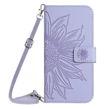 For Motorola Moto G Stylus 5G 2024 HT04 Skin Feel Sun Flower Embossed Flip Leather Phone Case with Lanyard(Purple) - Motorola Cases by buy2fix | Online Shopping UK | buy2fix