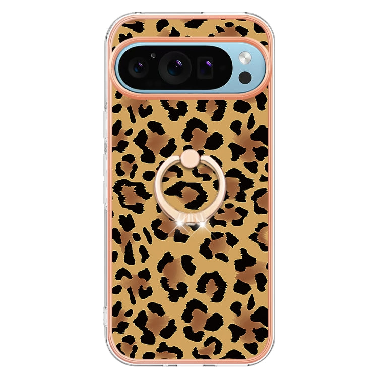 For Google Pixel 9 / 9 Pro Electroplating Dual-side IMD Phone Case with Ring Holder(Leopard Print) - Google Cases by buy2fix | Online Shopping UK | buy2fix