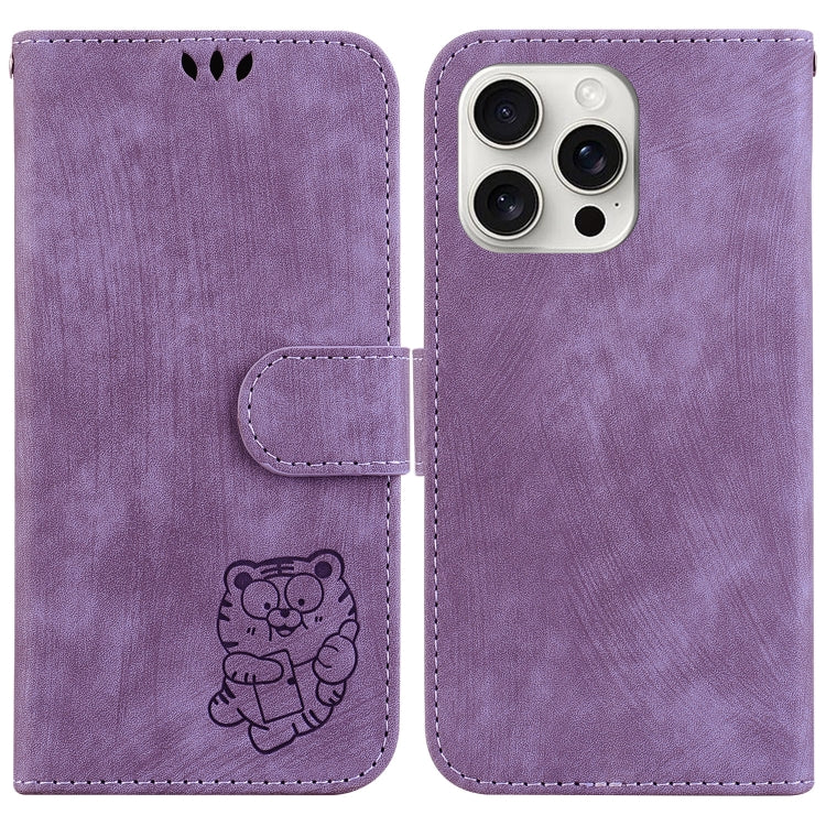 For iPhone 16 Pro Max Little Tiger Embossed Leather Phone Case(Purple) - iPhone 16 Pro Max Cases by buy2fix | Online Shopping UK | buy2fix