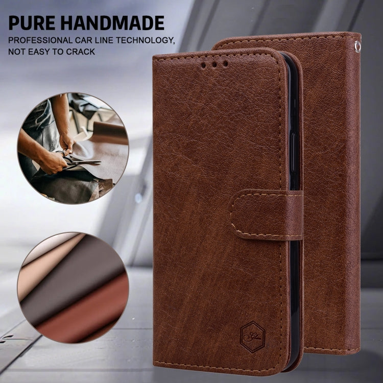 For iPhone 16 Pro Skin Feeling Oil Leather Texture PU + TPU Phone Case(Brown) - iPhone 16 Pro Cases by buy2fix | Online Shopping UK | buy2fix