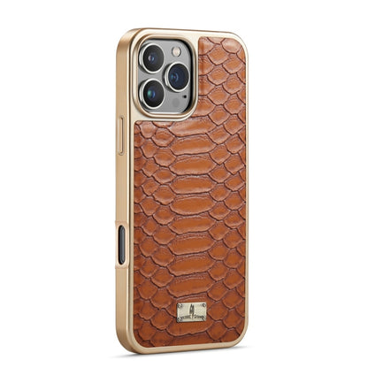 For iPhone 16 Pro Fierre Shann Python Texture Electroplating PU Phone Case(Brown) - iPhone 16 Pro Cases by FIERRE SHANN | Online Shopping UK | buy2fix