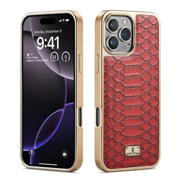 For iPhone 16 Pro Fierre Shann Python Texture Electroplating PU Phone Case(Red) - iPhone 16 Pro Cases by FIERRE SHANN | Online Shopping UK | buy2fix