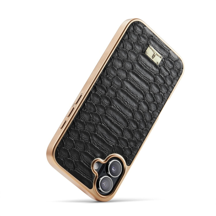 For iPhone 16 Plus Fierre Shann Python Texture Electroplating PU Phone Case(Black) - iPhone 16 Plus Cases by FIERRE SHANN | Online Shopping UK | buy2fix