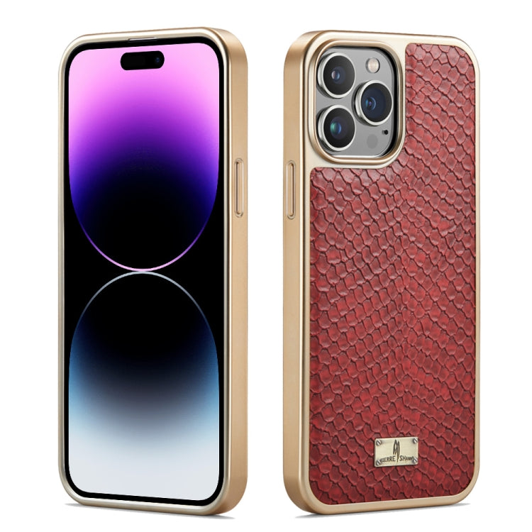 For iPhone 15 Pro Max Fierre Shann Snake Texture Electroplating PU Phone Case(Red) - iPhone 15 Pro Max Cases by FIERRE SHANN | Online Shopping UK | buy2fix