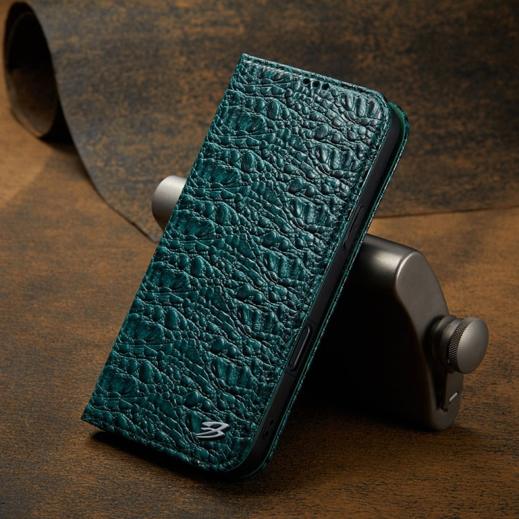 For iPhone 16 Plus Fierre Shann Crocodile Texture Magnetic Genuine Leather Phone Case(Green) - iPhone 16 Plus Cases by FIERRE SHANN | Online Shopping UK | buy2fix