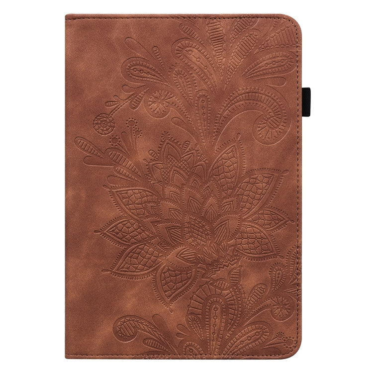 For Samsung Galaxy Tab S9 Lace Flower Embossing Pattern Leather Tablet Case(Brown) - Galaxy Tab S9 Cases by buy2fix | Online Shopping UK | buy2fix