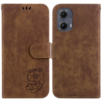 For Motorola Edge 2024 Little Tiger Embossed Leather Phone Case(Brown) - Motorola Cases by buy2fix | Online Shopping UK | buy2fix