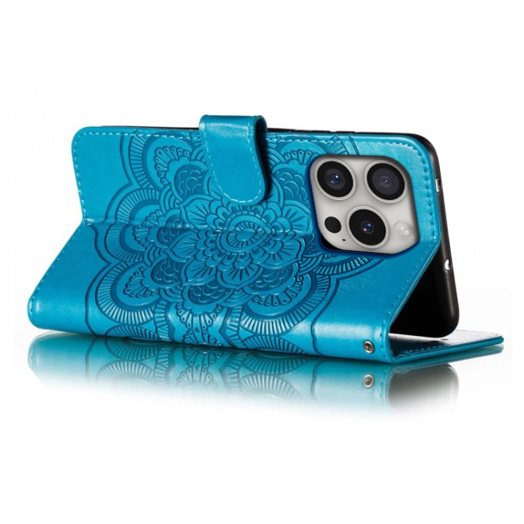 For iPhone 16 Pro Mandala Embossing Pattern Horizontal Flip Leather Phone Case(Blue) - iPhone 16 Pro Cases by buy2fix | Online Shopping UK | buy2fix