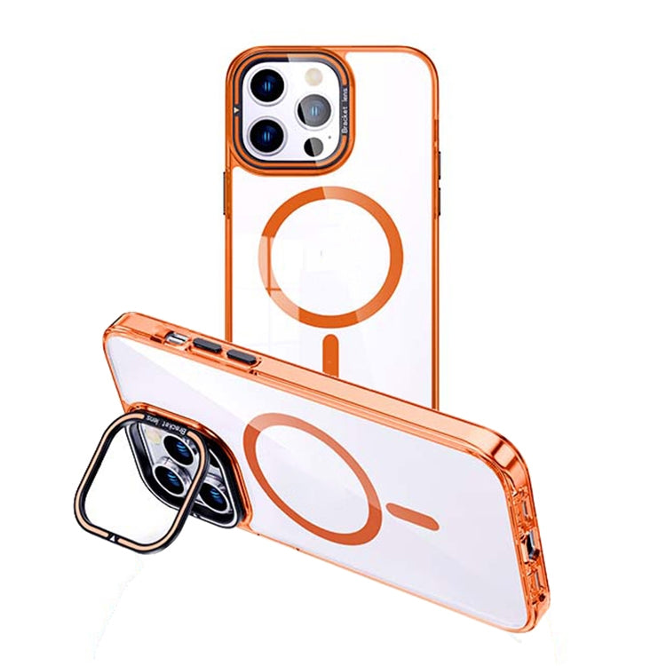 For iPhone 15 Pro MagSafe Magnetic Invisible Holder Transparent Phone Case(Orange) - iPhone 15 Pro Cases by buy2fix | Online Shopping UK | buy2fix