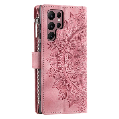 For Samsung Galaxy S23 Ultra 5G Multi-Card Totem Zipper Leather Phone Case(Pink) - Galaxy S23 Ultra 5G Cases by buy2fix | Online Shopping UK | buy2fix