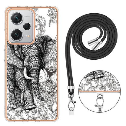 For Xiaomi Redmi Note 12 Pro+ Global Electroplating Dual-side IMD Phone Case with Lanyard(Totem Elephant) - Xiaomi Cases by buy2fix | Online Shopping UK | buy2fix