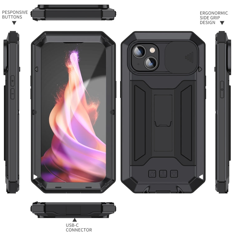 For iPhone 15 Plus R-JUST Sliding Camera Life Waterproof Holder Phone Case(Black) - iPhone 15 Plus Cases by R-JUST | Online Shopping UK | buy2fix