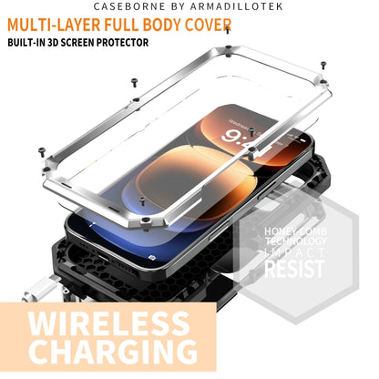 For iPhone 16 Pro Max R-JUST Sliding Camera IP54 Life Waterproof Holder Phone Case(Silver) - iPhone 16 Pro Max Cases by R-JUST | Online Shopping UK | buy2fix