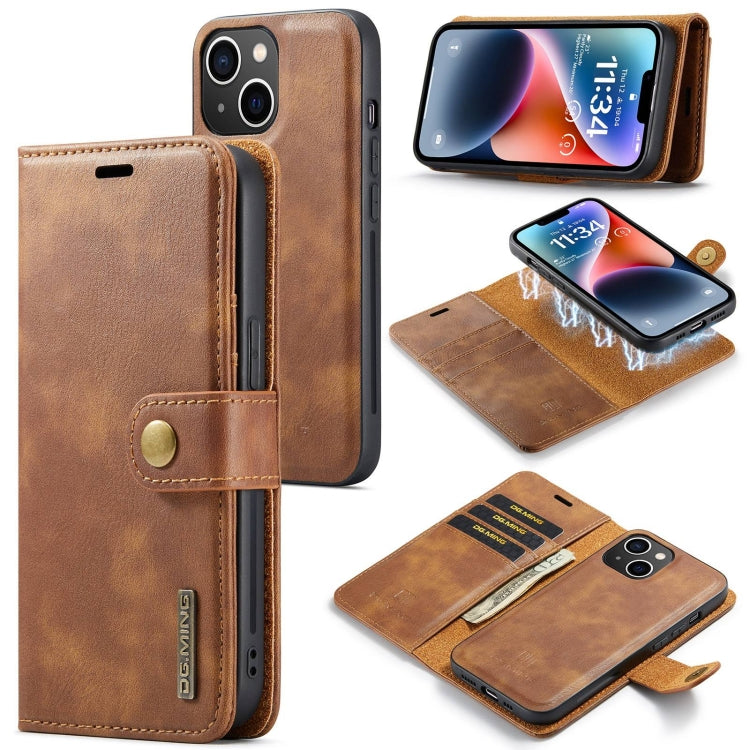 For iPhone 15 Plus DG.MING Crazy Horse Texture Detachable Magnetic Leather Phone Case(Brown) - iPhone 15 Plus Cases by DG.MING | Online Shopping UK | buy2fix