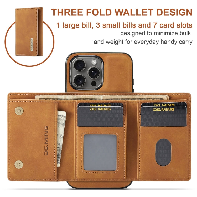 For iPhone 16 Pro Max DG.MING M1 Series 3-Fold Multi Card Wallet Leather Phone Case(Brown) - iPhone 16 Pro Max Cases by DG.MING | Online Shopping UK | buy2fix