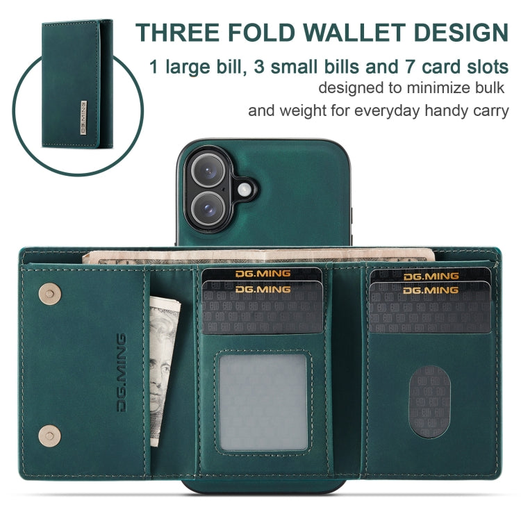 For iPhone 16 Plus DG.MING M1 Series 3-Fold Multi Card Wallet Leather Phone Case(Green) - iPhone 16 Plus Cases by DG.MING | Online Shopping UK | buy2fix