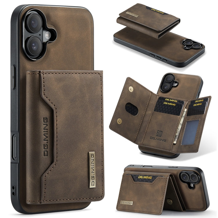 For iPhone 16 DG.MING M2 Series 3-Fold Card Bag Wallet Leather Phone Case(Coffee) - iPhone 16 Cases by DG.MING | Online Shopping UK | buy2fix