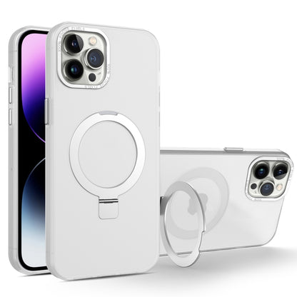 For iPhone 12 Pro Max MagSafe Metal Holder Frosted Translucent Phone Case(White) - iPhone 12 Pro Max Cases by buy2fix | Online Shopping UK | buy2fix