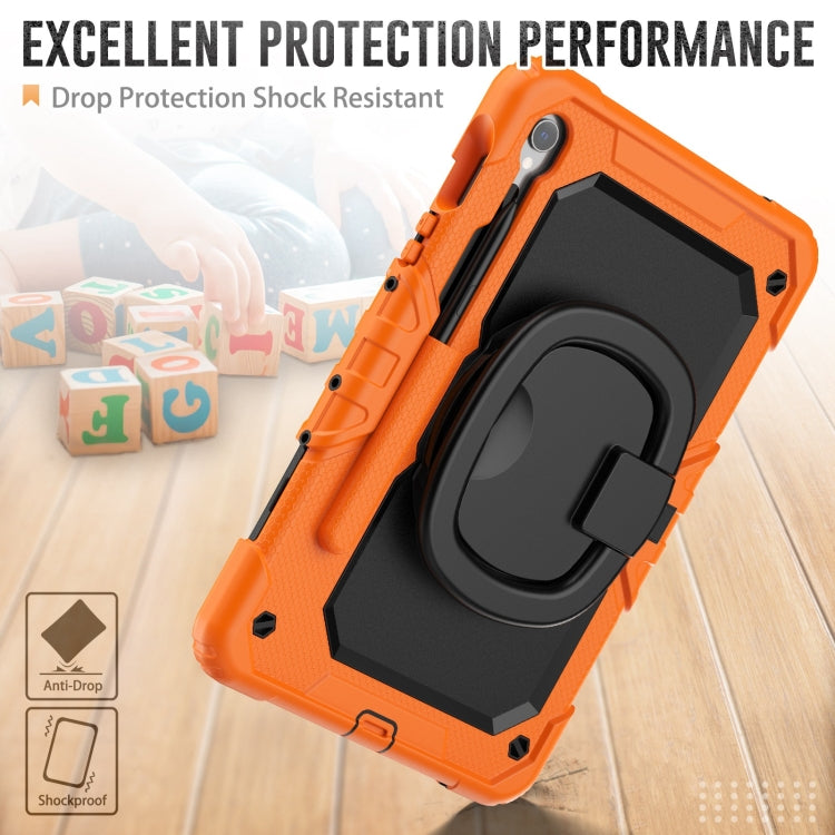 For Samsung Galaxy Tab S9 D Type Silicone Hybrid PC Tablet Case with Handle Holder(Orange) - Galaxy Tab S9 Cases by buy2fix | Online Shopping UK | buy2fix