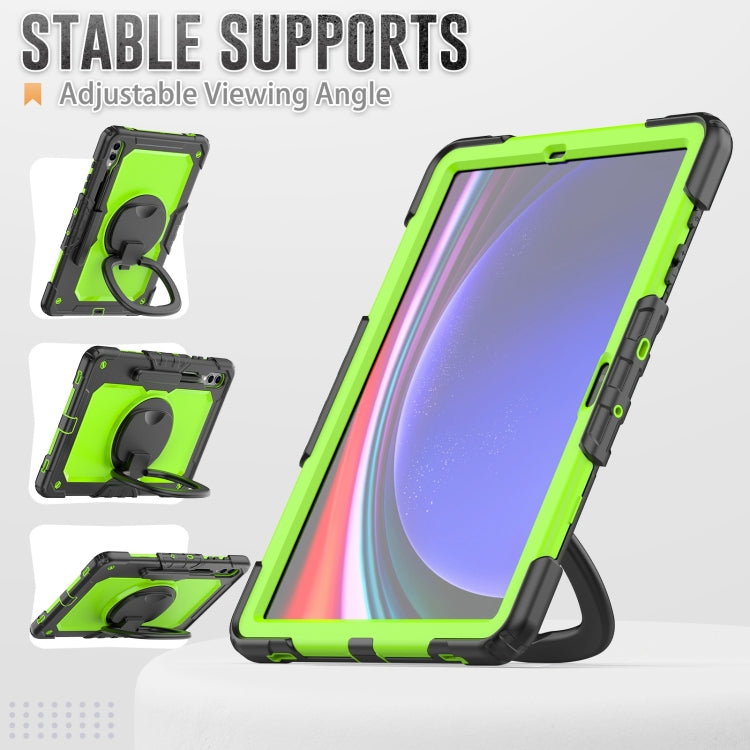 For Samsung Galaxy Tab S9+ D Type Silicone Hybrid PC Tablet Case with Handle Holder(Yellow Green PC) - Galaxy Tab S9+ Cases by buy2fix | Online Shopping UK | buy2fix