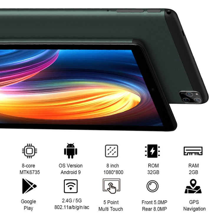 BDF P8 3G Phone Call Tablet PC 8.0 inch, 2GB+32GB, Android 9.0 MTK6735 Octa Core, Support Dual SIM, EU Plug(Black) - BDF by BDF | Online Shopping UK | buy2fix
