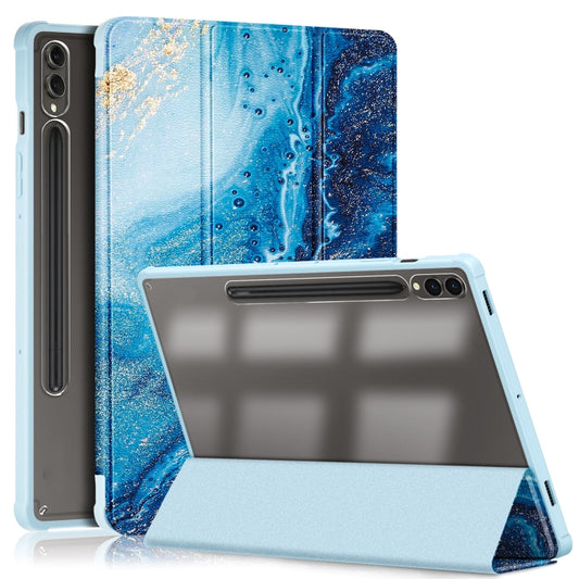 For Samsung Galaxy Tab S9+ Acrylic 3-folding Painted Smart Leather Tablet Case(Waves) - Galaxy Tab S9+ Cases by buy2fix | Online Shopping UK | buy2fix