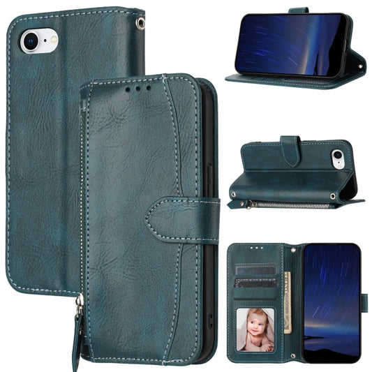 For iPhone SE 2024 Oil Skin Zipper Wallet Leather Phone Case(Blue) - More iPhone Cases by buy2fix | Online Shopping UK | buy2fix