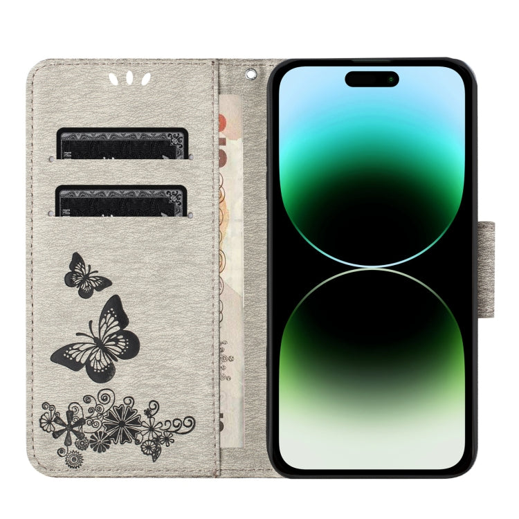 For iPhone 16 Pro Max Butterfly Embossed Flip Leather Phone Case(Grey) - iPhone 16 Pro Max Cases by buy2fix | Online Shopping UK | buy2fix