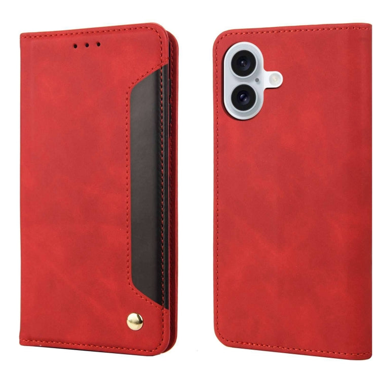 For iPhone 16 Skin Feel Splicing Leather Phone Case(Red) - iPhone 16 Cases by buy2fix | Online Shopping UK | buy2fix