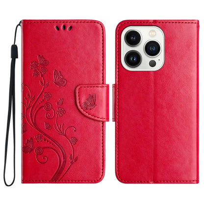 For iPhone 16 Pro Max Butterfly Flower Pattern Flip Leather Phone Case(Red) - iPhone 16 Pro Max Cases by buy2fix | Online Shopping UK | buy2fix