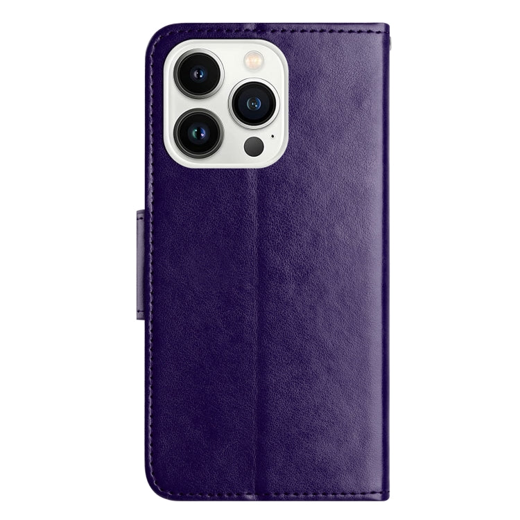 For iPhone 16 Pro Butterfly Flower Pattern Flip Leather Phone Case(Dark Purple) - iPhone 16 Pro Cases by buy2fix | Online Shopping UK | buy2fix