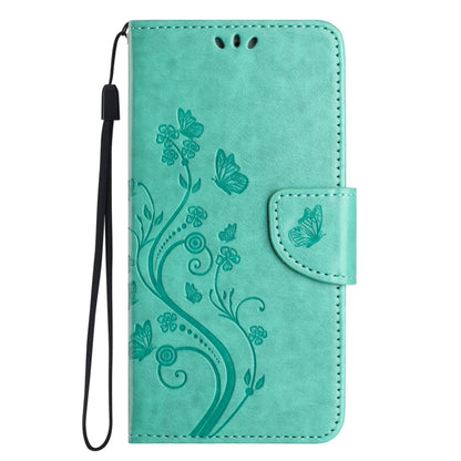 For iPhone 16 Butterfly Flower Pattern Flip Leather Phone Case(Green) - iPhone 16 Cases by buy2fix | Online Shopping UK | buy2fix