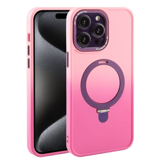 For iPhone 15 Pro Max Gradient MagSafe Holder Liquid TPU Hybrid PC Phone Case(Pink Red) - iPhone 15 Pro Max Cases by buy2fix | Online Shopping UK | buy2fix