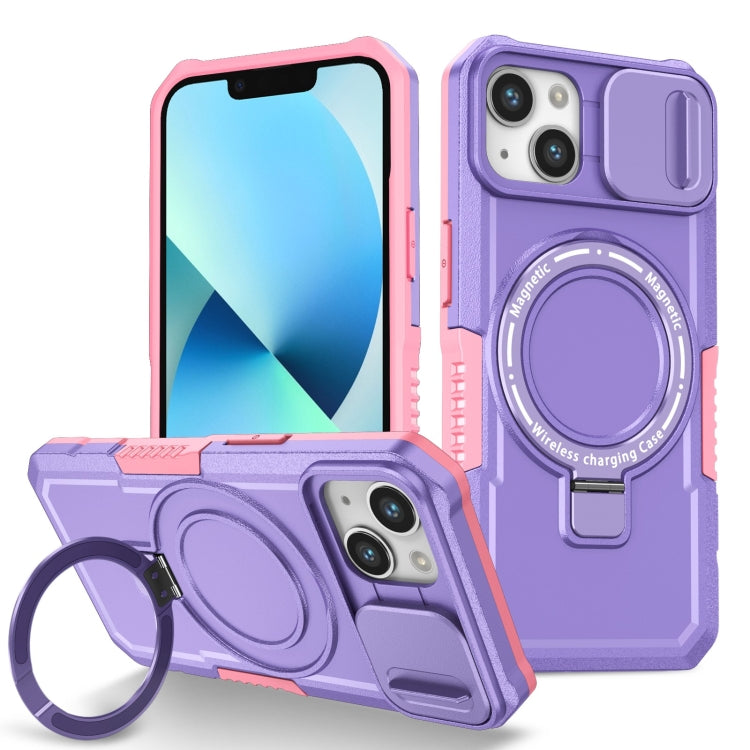 For iPhone 13 Sliding Camshield Magsafe Holder TPU Hybrid PC Phone Case(Pink Purple) - iPhone 13 Cases by buy2fix | Online Shopping UK | buy2fix